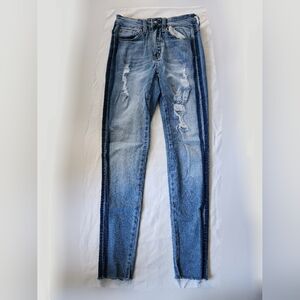 Fashion Nova Two-Tone Distressed Skinny Jeans - Blue (sz 3)